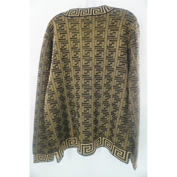 Prestige Black Gold Metallic Greek Key Geometric V-Neck Cardigan Sweater Sz 2XL - Picture 5 of 12